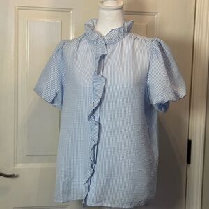 Women's Blue Ruffle Top